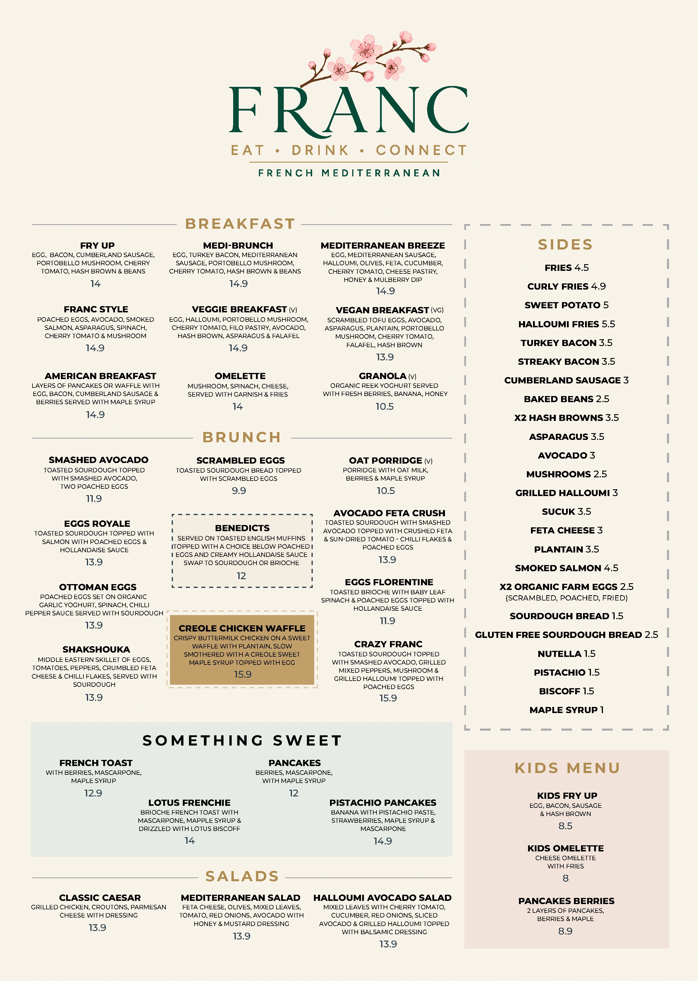Breakfast menu, page 1 of 2 at Bistro Franc, Liverpool