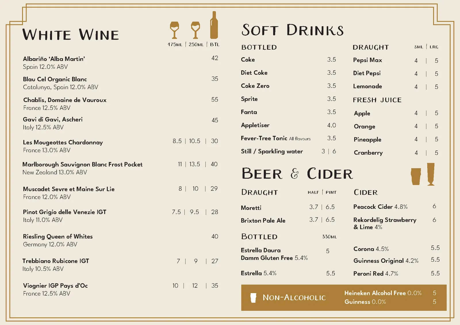 Drinks menu, page 4 of 6 at Bistro Franc, Liverpool