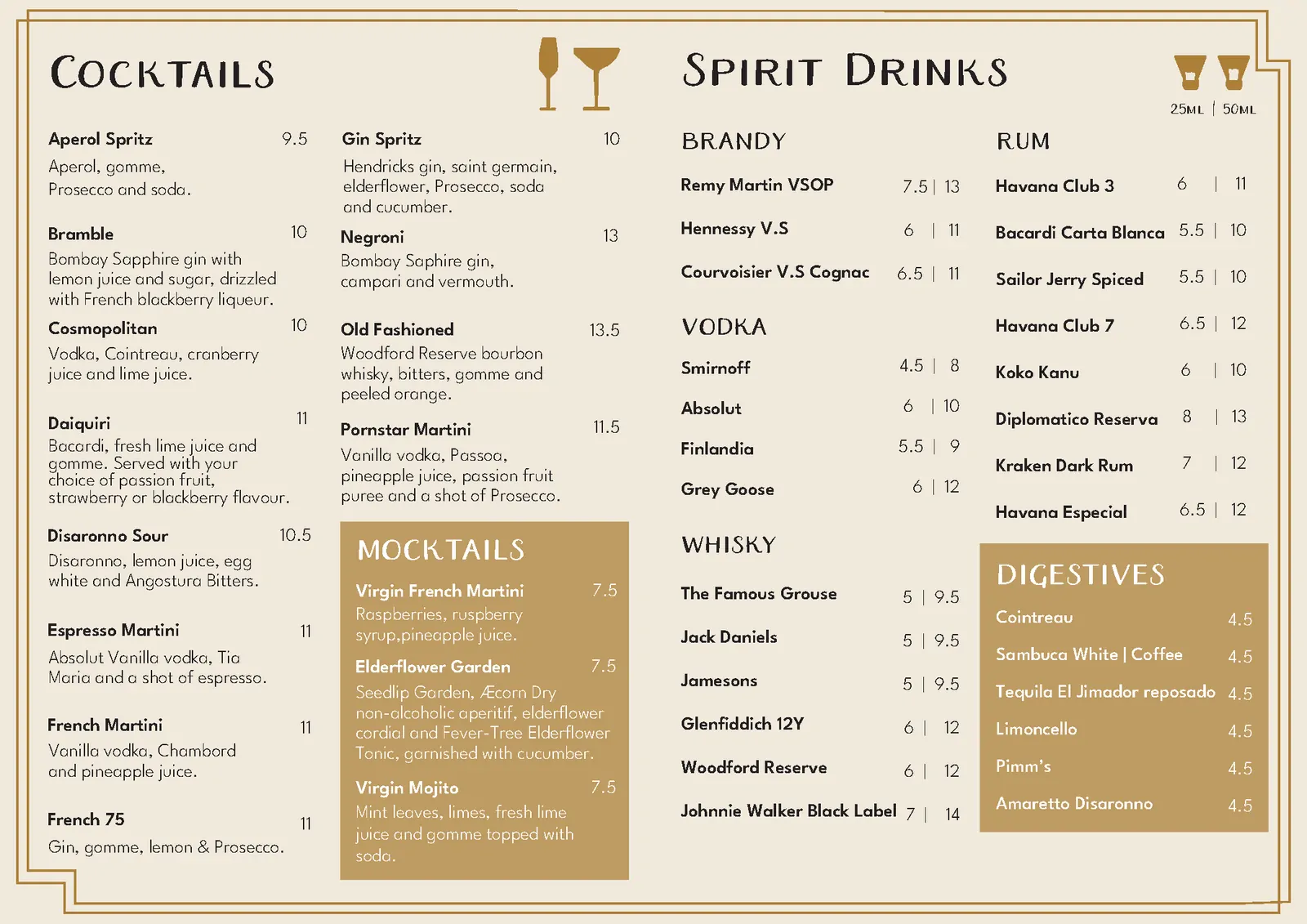 Drinks menu, page 6 of 6 at Bistro Franc, Liverpool